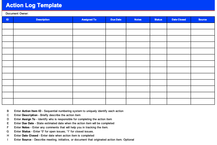 Action register log