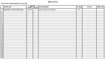 Matters arising excel template | BoardPro